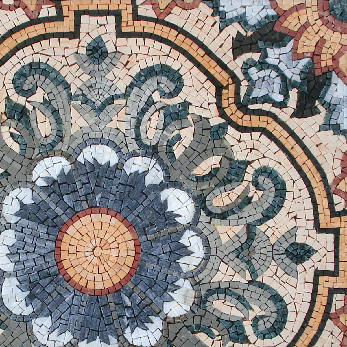 Handmade Floral Marble Mosaic Tile: 48" Geometric Inlay