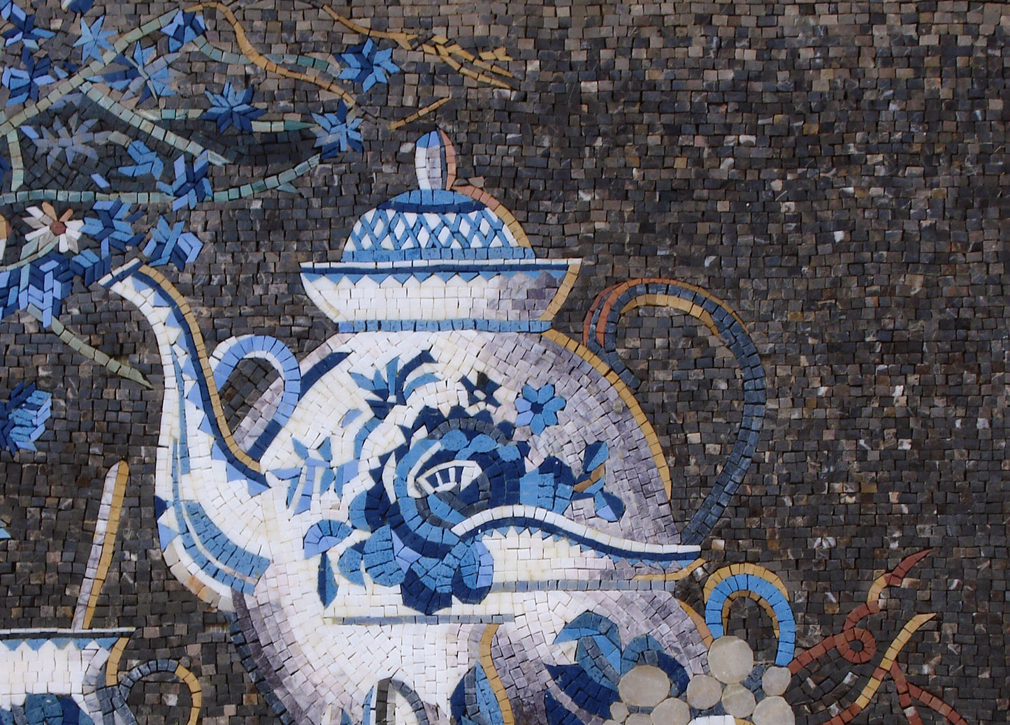 BK099 Handmade Marble Mosaic Teapot Backsplash