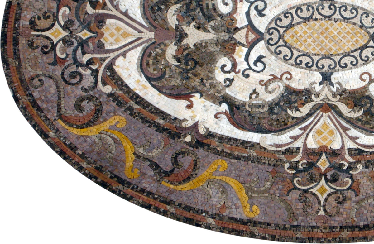 Oval Marble Mosaic Rug: Handmade Stone Medallion (72” x 48")