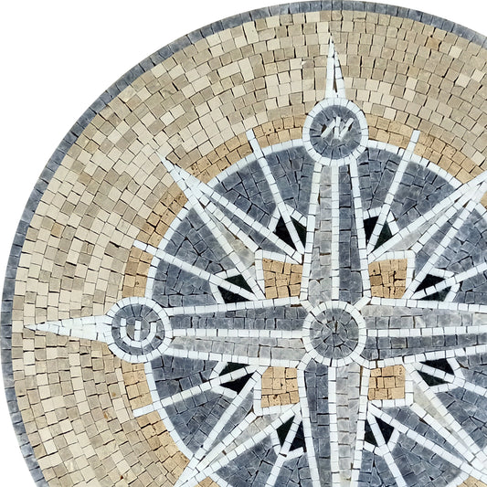 Handmade Marble Mosaic Tile: Nautical Compass Medallion (32")