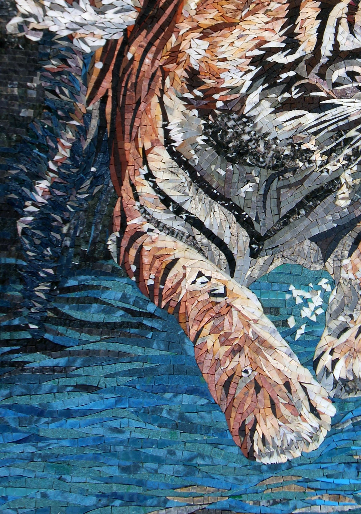 40"x28" Tiger Swimming Mosaic Wall Art, Wildlife Home Decor, Majestic Animal Design, Customization available
