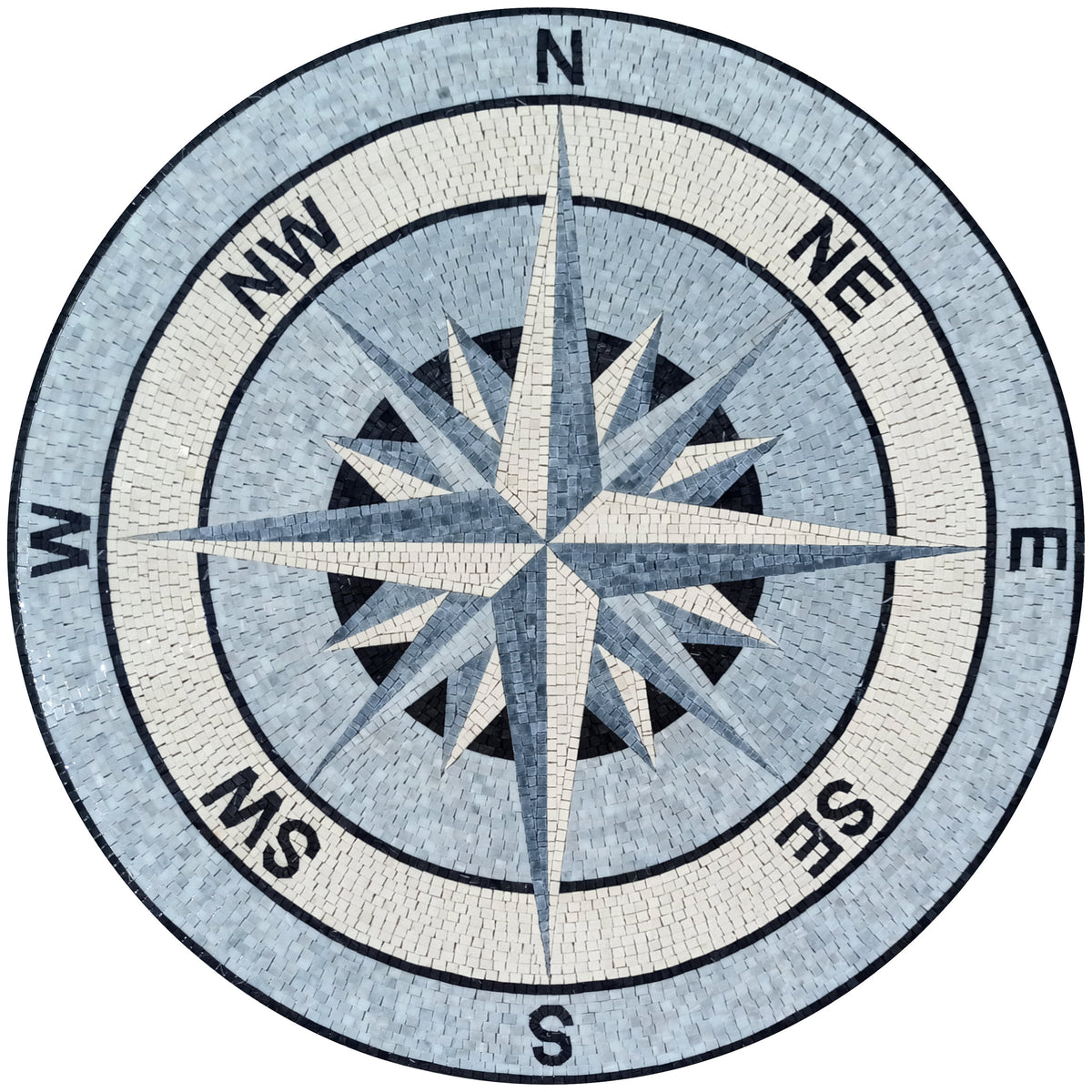 Handmade Marble Mosaic Compass Rose Medallion - 40" Pool Tile Art