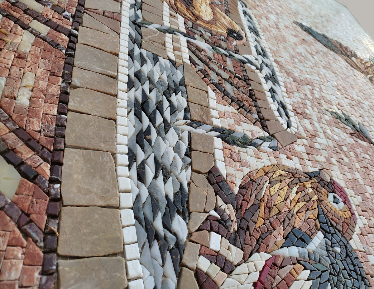 Handmade Bird Mosaic Backsplash: Marble & Stone Wall Art (40" x 30")
