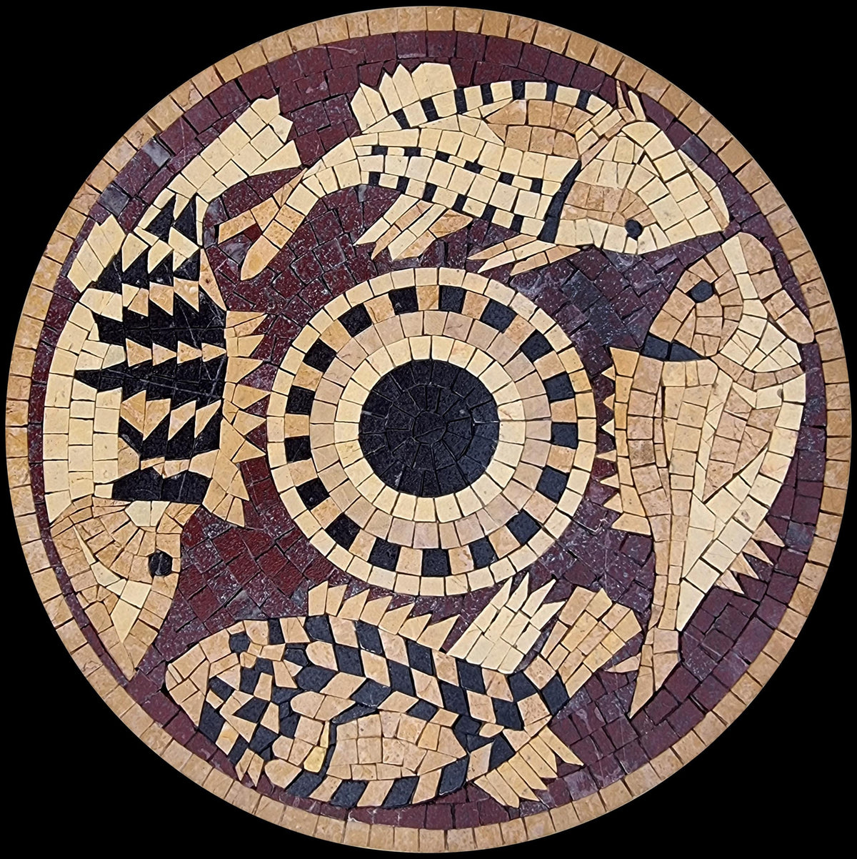 20" Fish Mosaic Medallion, Decorative Sea Life Inlay for Floor or Wall, Customization Available