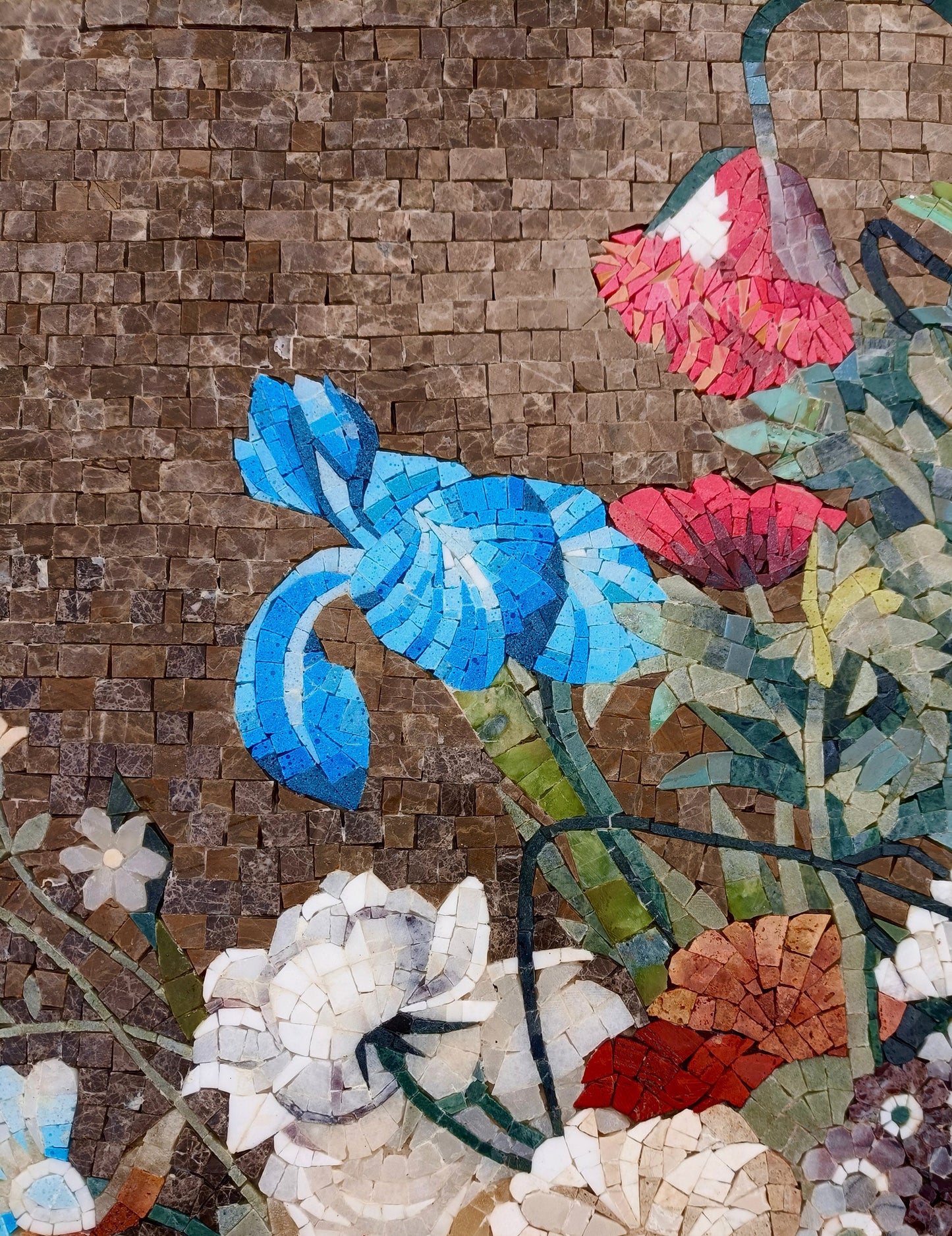 Handmade Marble Mosaic Art: Flowers in Urn, Jan van Huysum Style