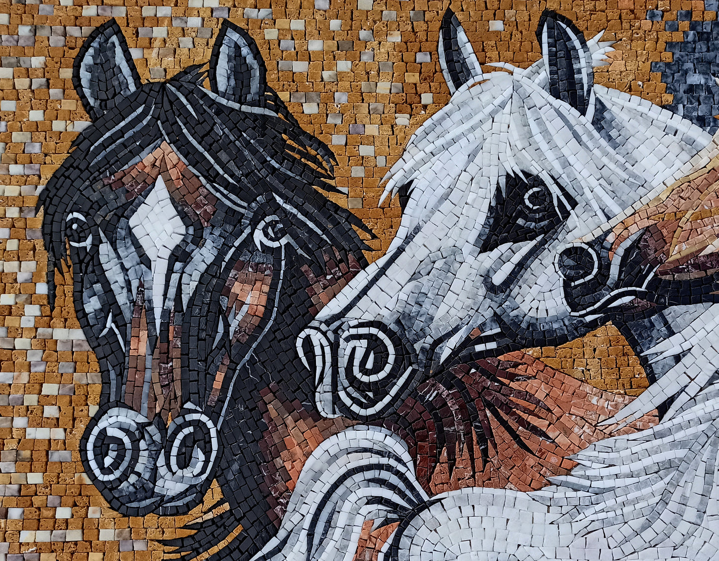 Handmade Horse Mosaic Mural: Marble Stone Art Tile (56” x 36")