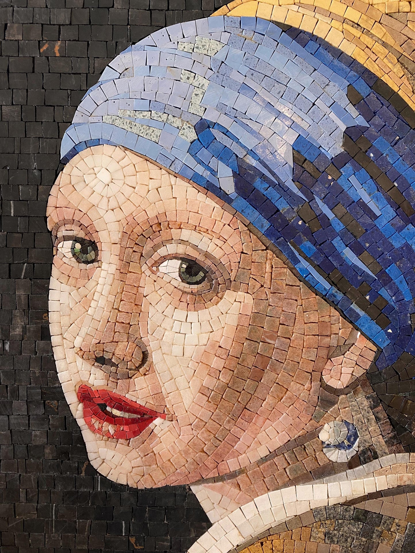 34x28  Girl with a Pearl Earring Mosaic – Vermeer Reproduction, Framed Wall Decor, Customization Available