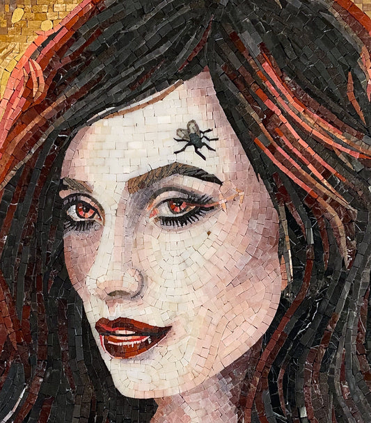 Sagittarius Mosaic Tile Art: Fly On Girl Portrait, Handmade Stone Decor