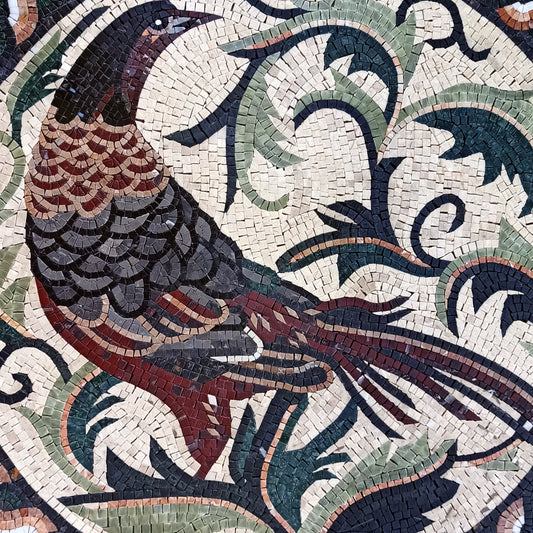 PHEASANT MOSAIC MURALS| Bird Animal Mosaic Tiles For Garden Decor | Pheasant Artwork Tiles For Interior Hall And Rooms Decor