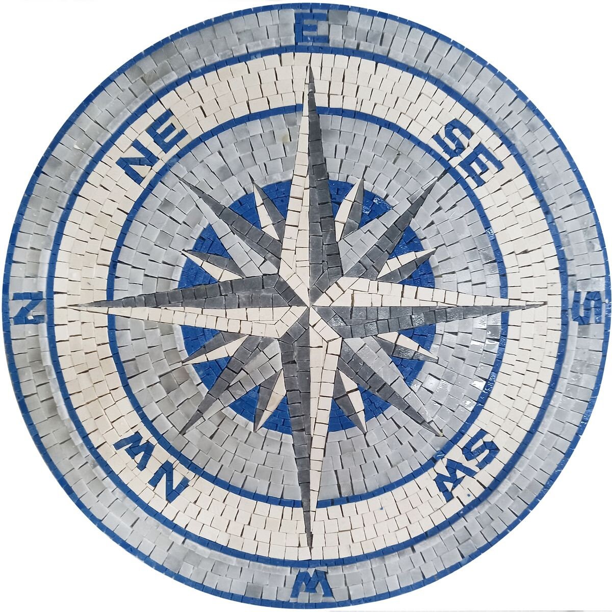 Coastal Serenity - Mosaic Medallion - Blue and Gray Compass Rose Design Art - Customization available