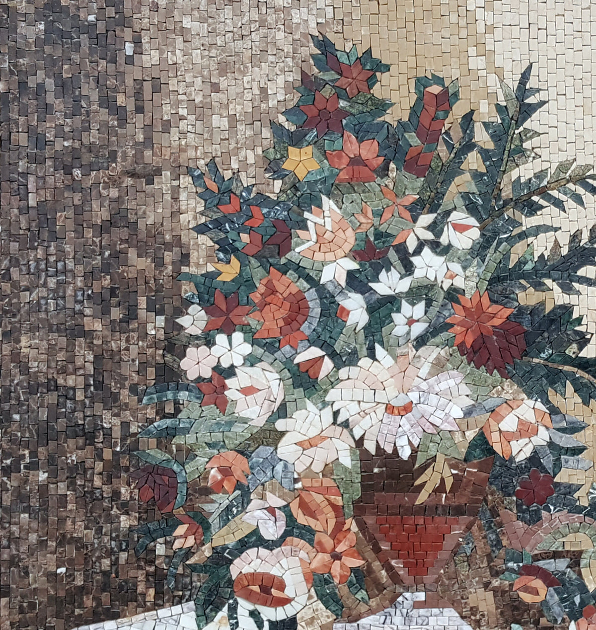 Handmade Floral Mosaic Tile Art: Kitchen Backsplash Decor