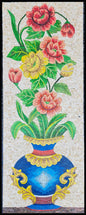 50″×20″ Red & Yellow Flower Vase Mosaic – Handmade Marble Wall Art, Vibrant Botanical Decor, Customization available