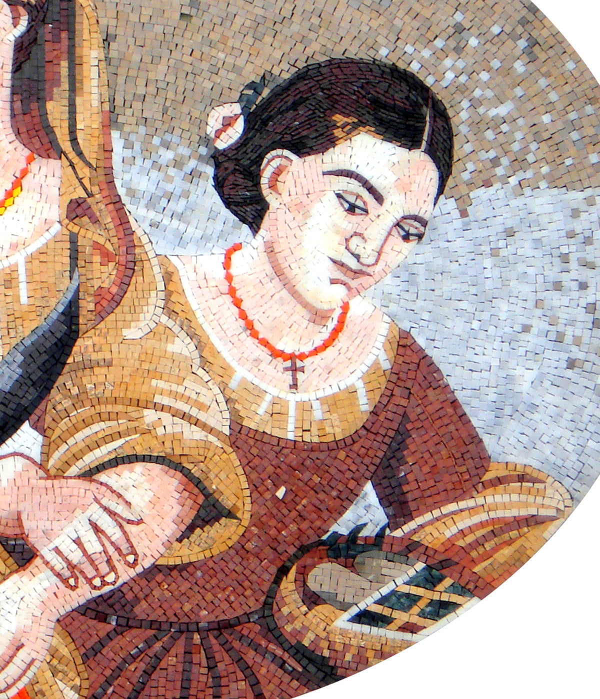 Handmade Sisters Portrait Marble Mosaic Tile Art: 52” x 32”