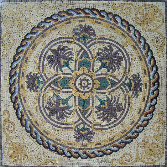 Floral Marble Mosaic Backsplash: 36" Geometric Inlay Tile