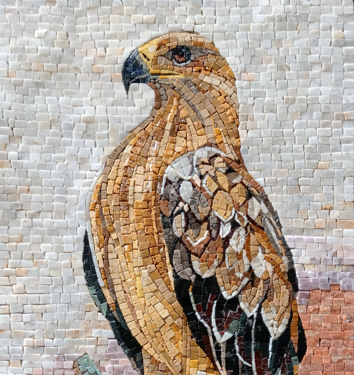 FALCON ART TILES | Wild Bird Mosaic Tiles And Backsplash For Living Room Walls | Golden Falcon Artwork Tiles For Hall And Rooms Walls