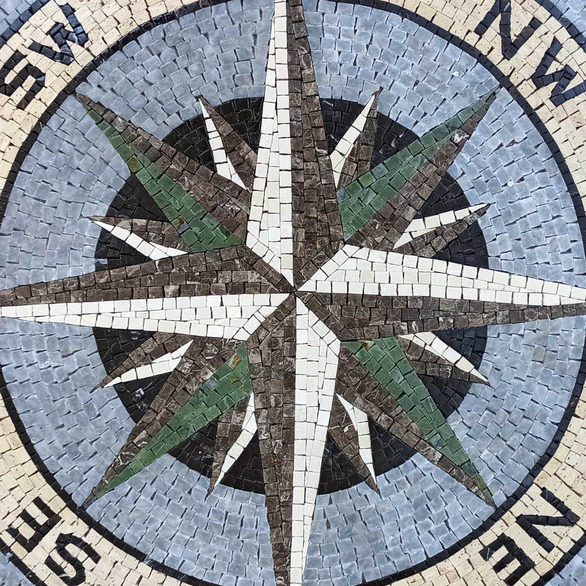 Handmade Compass Rose Marble Mosaic Tile Medallion (32 inch)