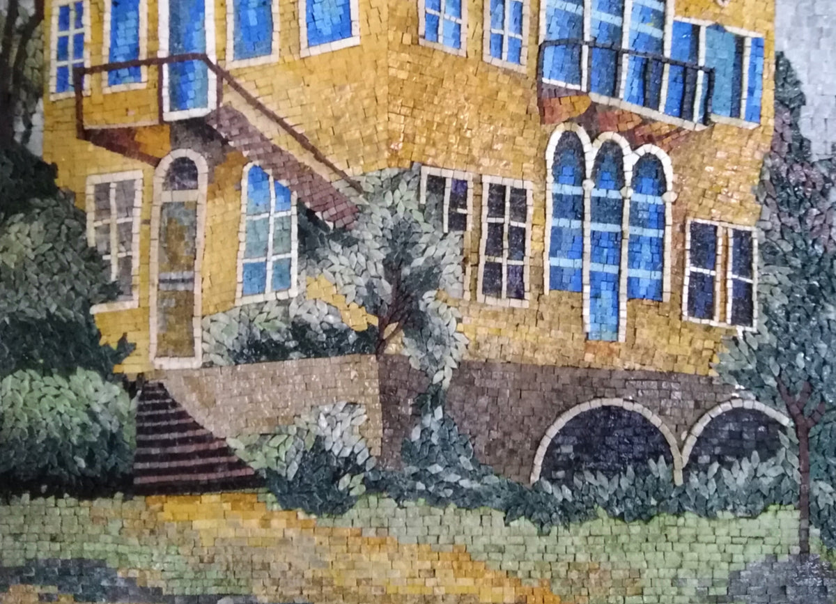 Handmade House Mosaic Tile Art: Botanical Wall Decor (36” x 32")