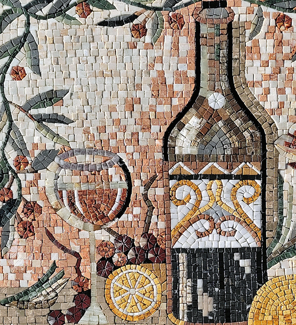 Handmade Marble Mosaic Art: Still Life Wine & Lemon Backsplash