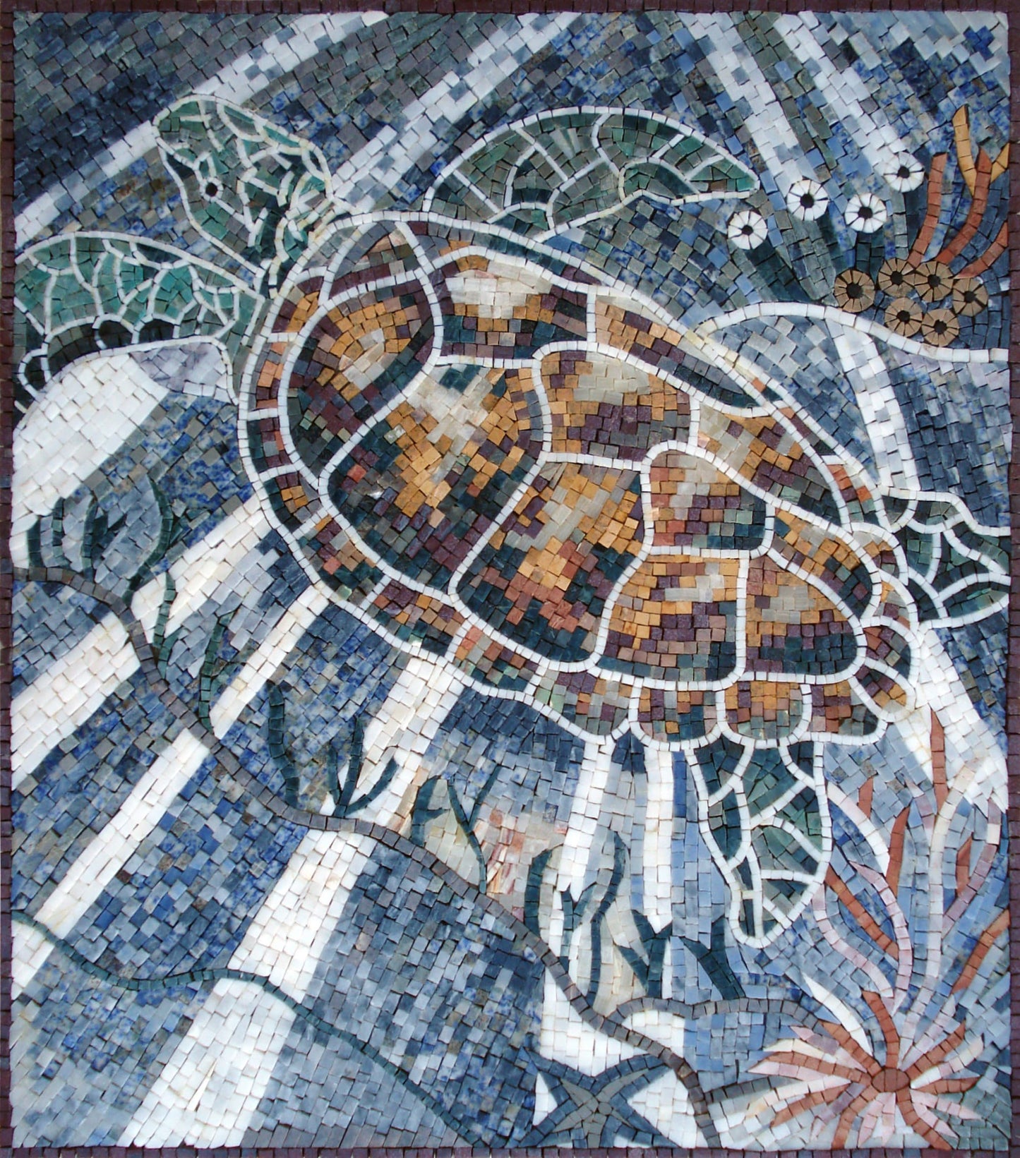 Sea Turtle Mosaic Tile Art: Handmade Marble Wall Decor (24"x20")