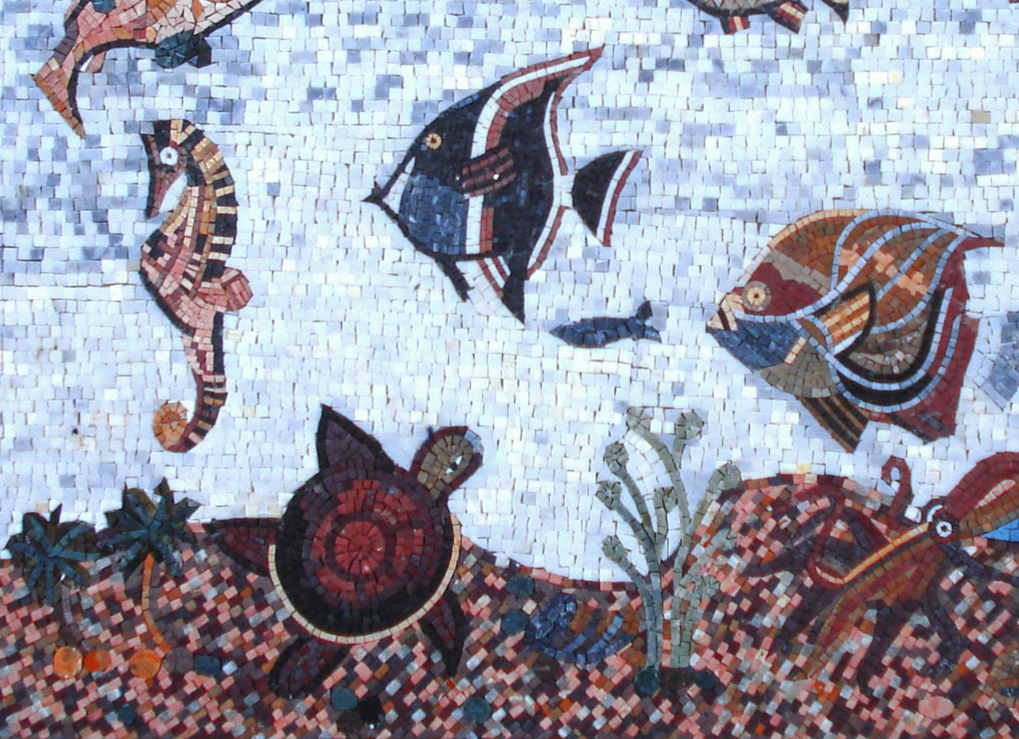 Handmade Sea Animal Mosaic Mural: Ocean Tile Art (50” x 36")