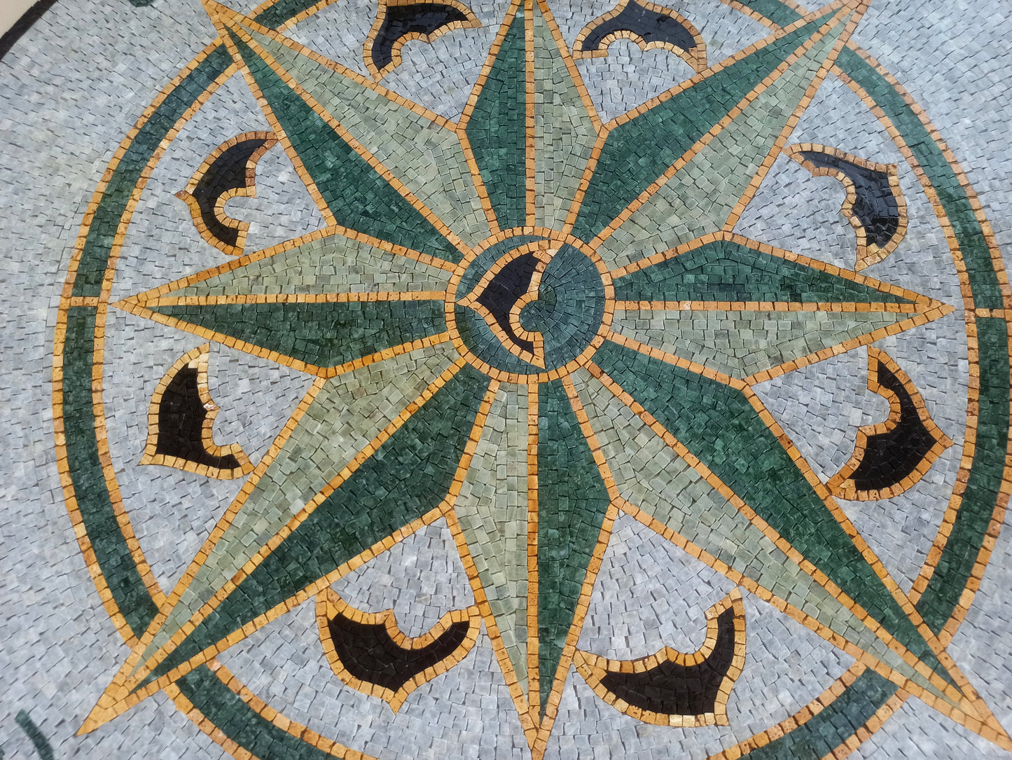 Aquatic Elegance -  Mosaic Design - Emerald Compass Rose with Dolphins Mosaic Medallion - Customization available