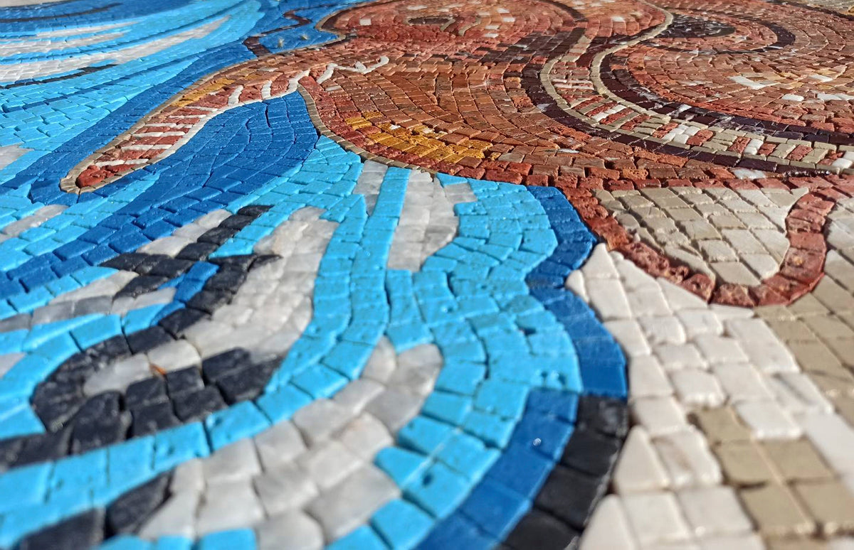 Handmade Nereid Mosaic Tile Art: Italian Marble Backsplash (68” x 60”)