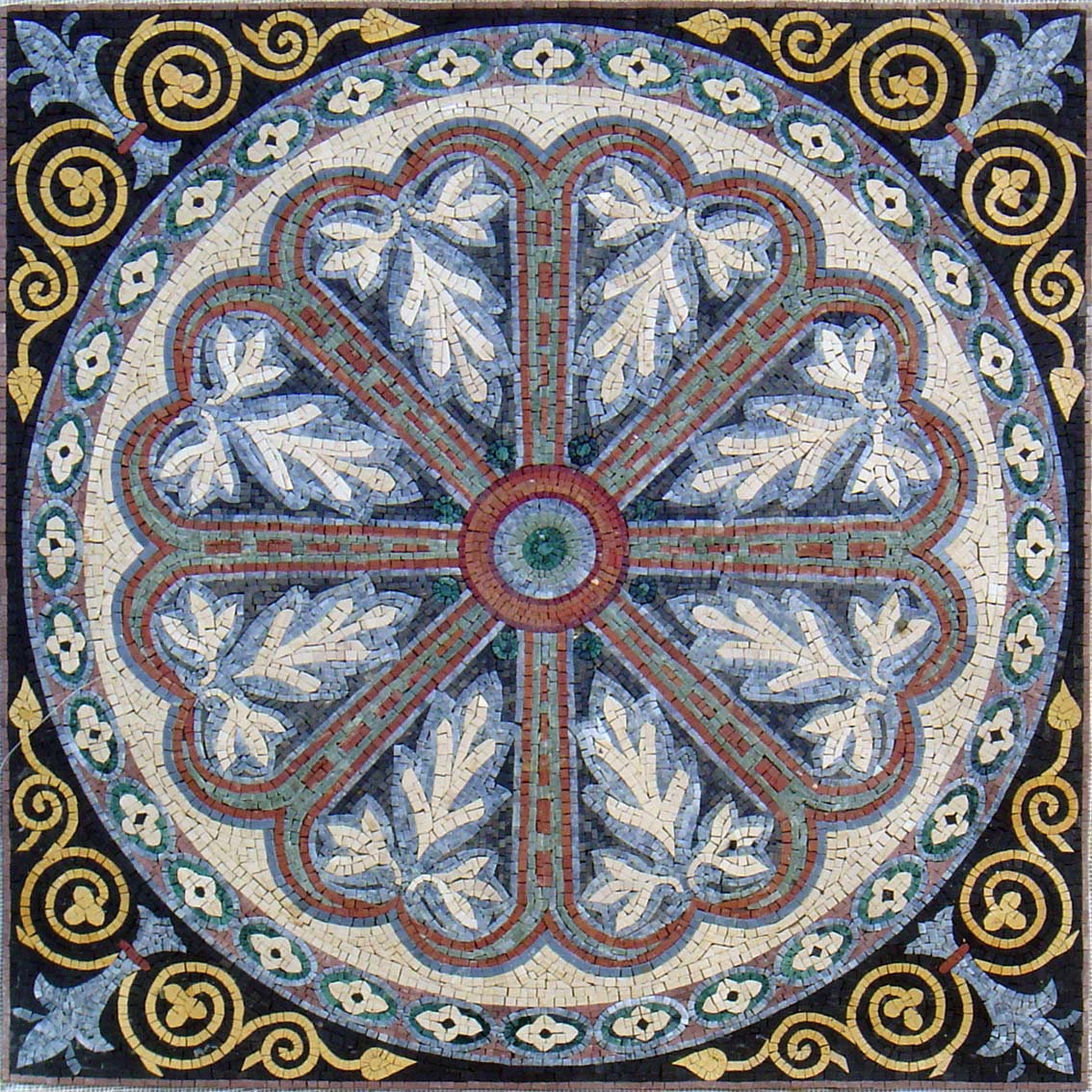 48" Geometric Marble Mosaic Tile: Botanical Floral Art