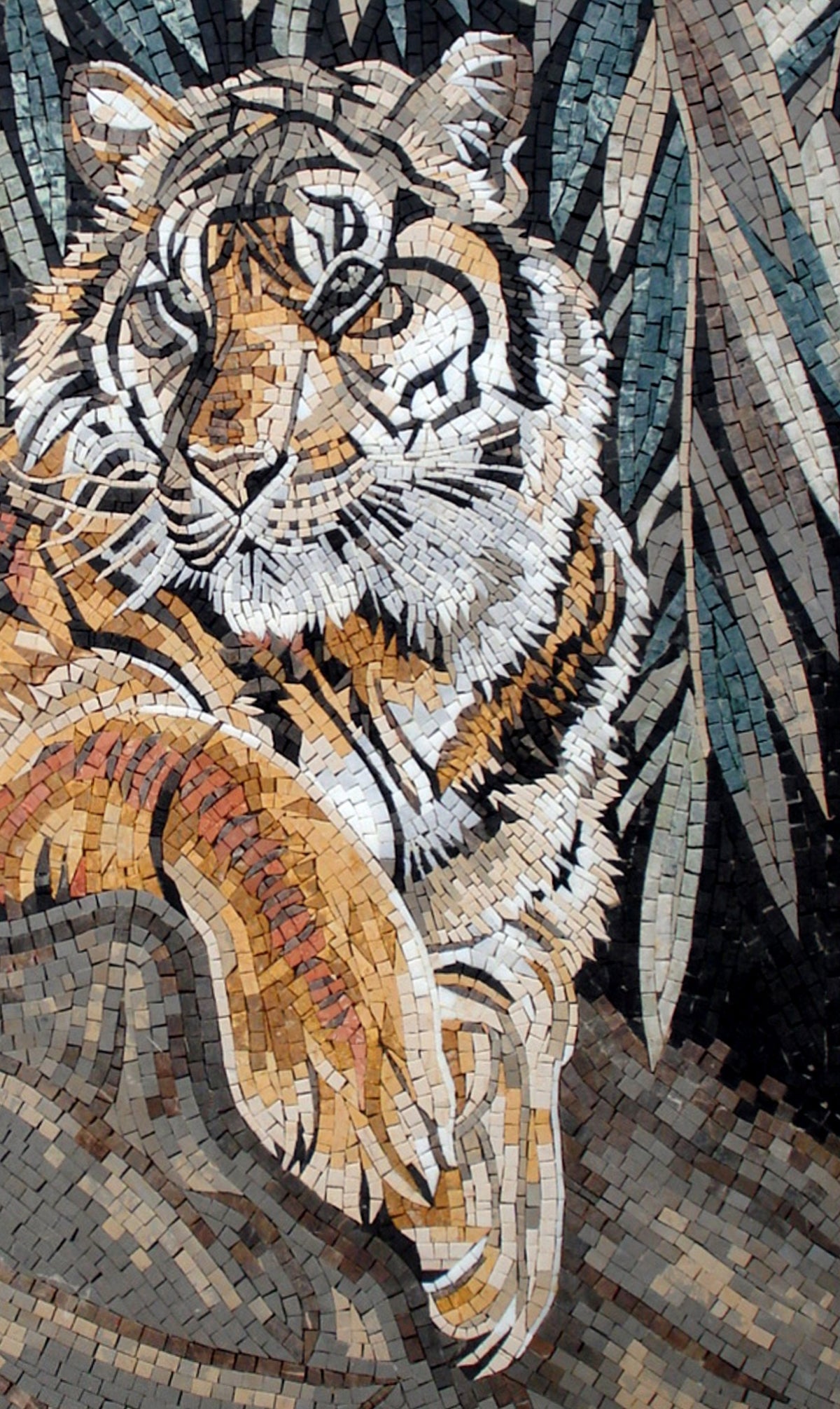Handmade Bengal Tiger Marble Mosaic Tile Mural (36" x 28")