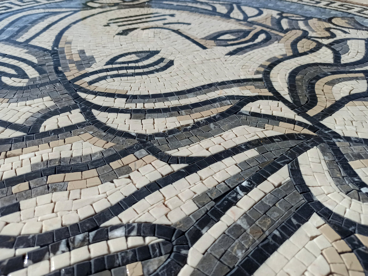 Mythical Marvel - Handmade Multitoned Medusa Head Marble Mosaic Medallion Art Tile - Customization available