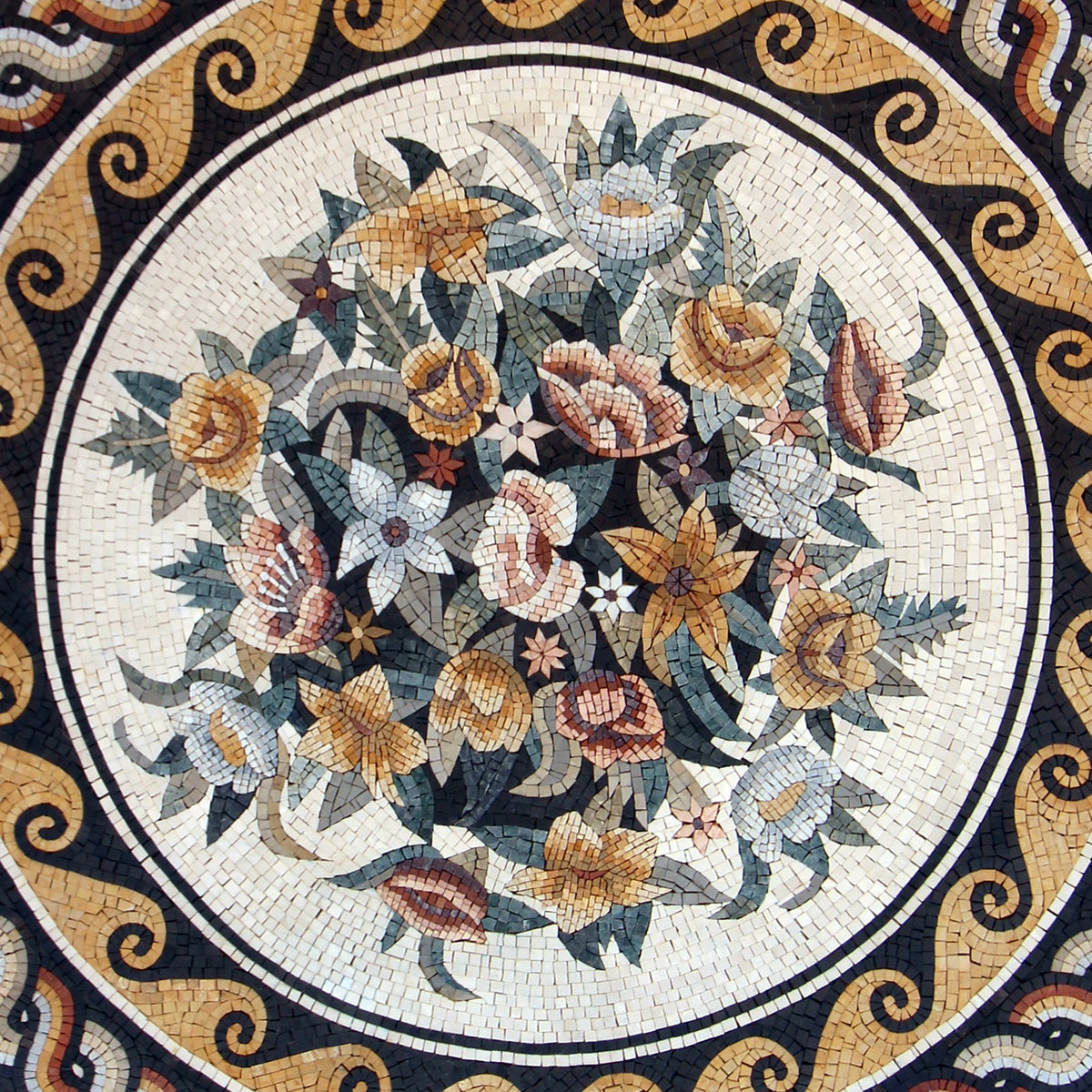 40" Handmade Floral Medallion Marble Mosaic – Customization available
