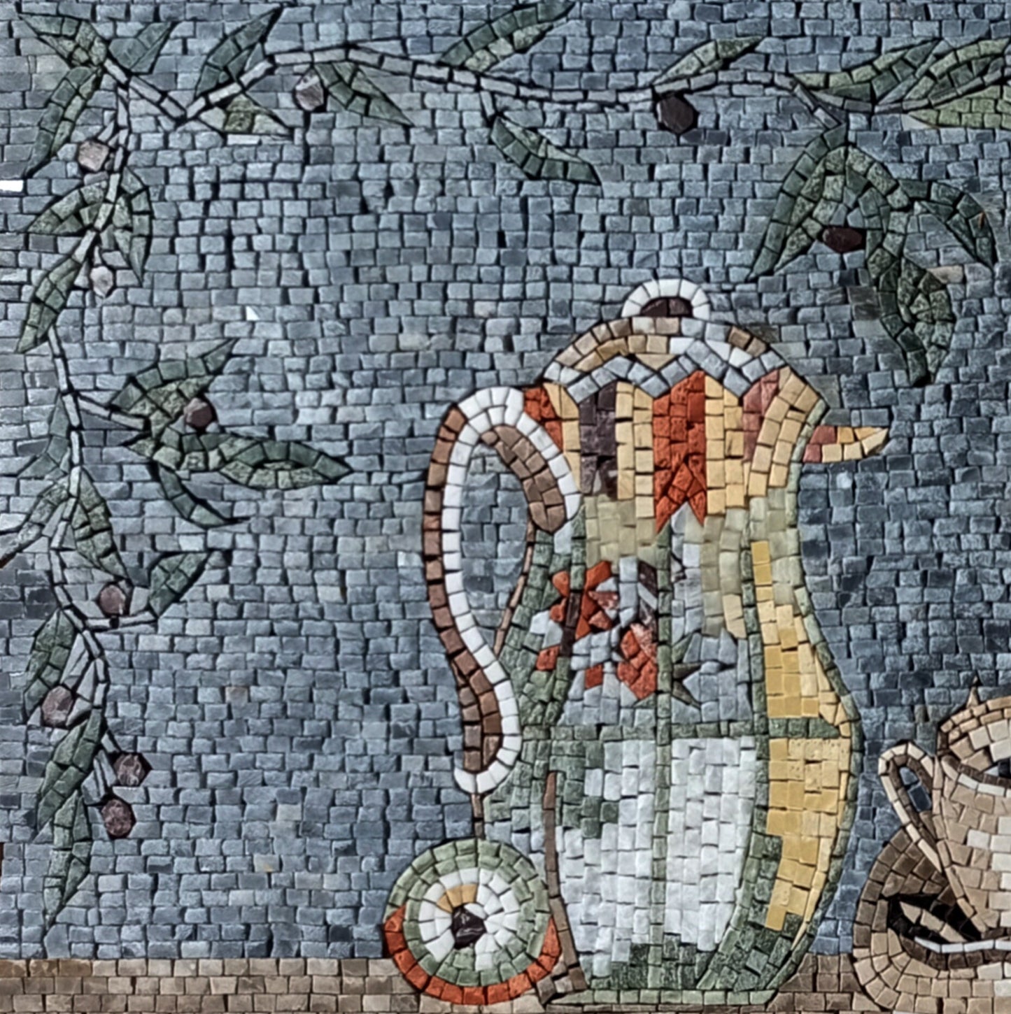 Handmade Marble Mosaic Kitchen Backsplash: Lemon, Wine & Floral Still Life