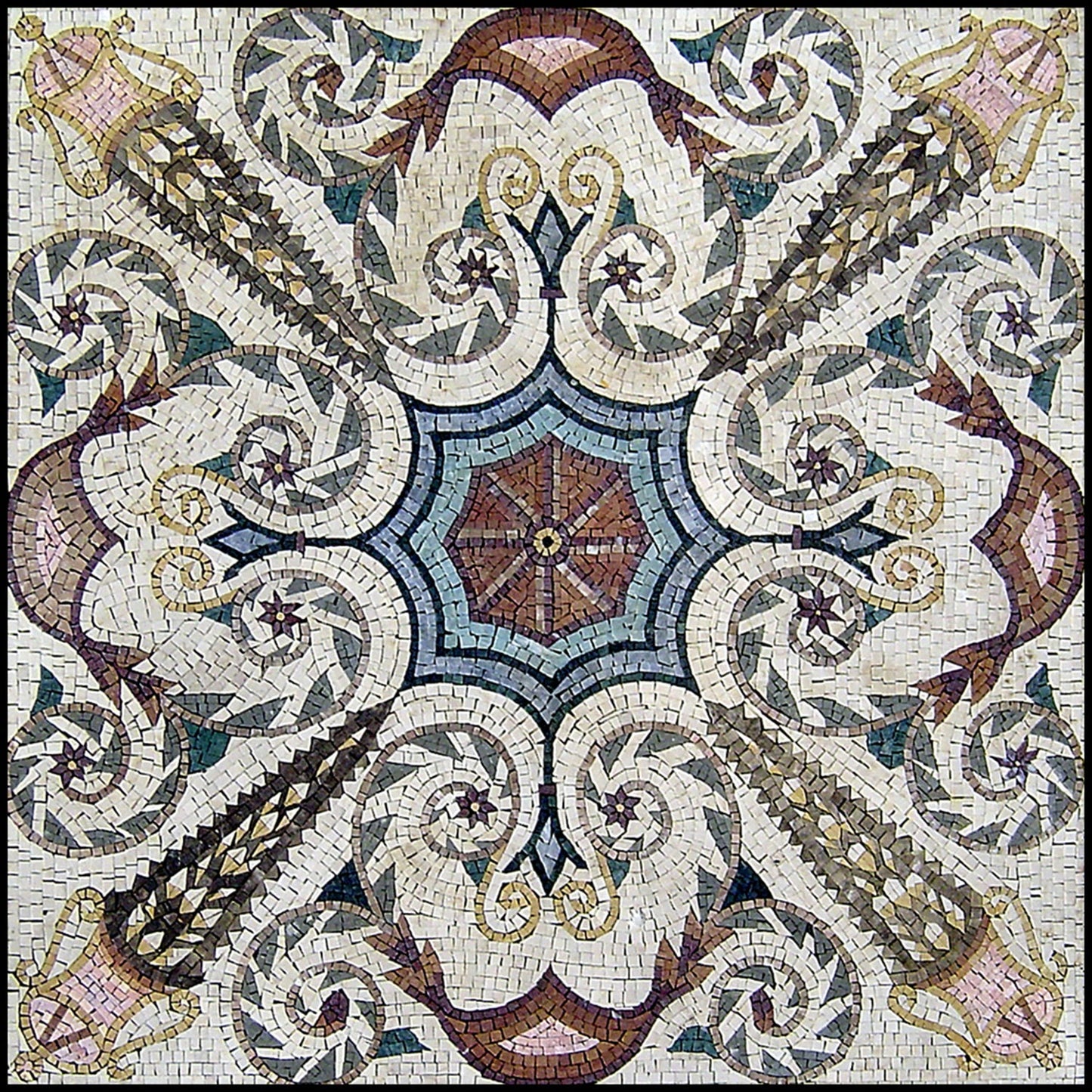 Floral Mosaic Tile: 40" Square Marble Mural, Indoor/Outdoor