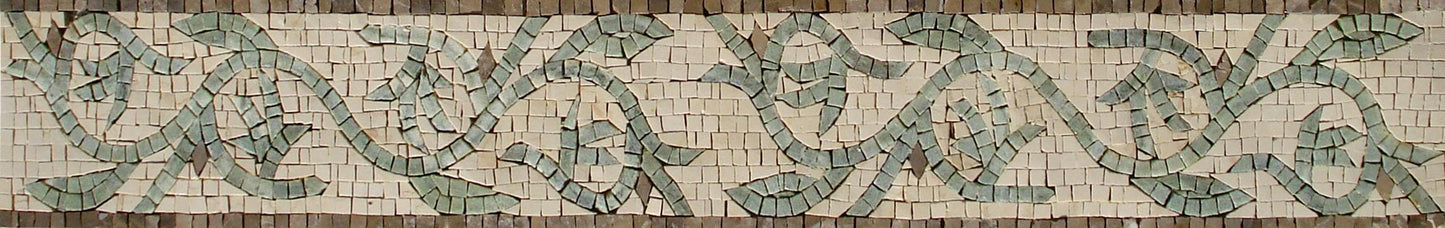Green Vine Mosaic Border Tile: Handmade Marble Backsplash Accent
