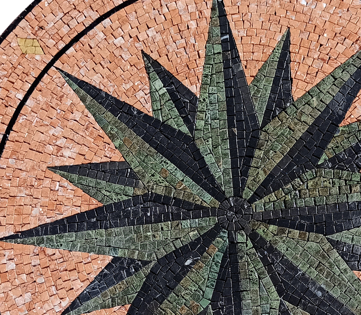 Artisanal Retreat -  Handmade Compass Bathroom Tile & Pool Medallion Marble Mosaic Art - Customization available
