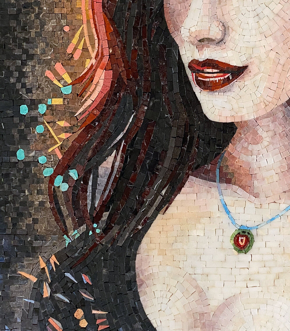 Sagittarius Mosaic Tile Art: Fly On Girl Portrait, Handmade Stone Decor
