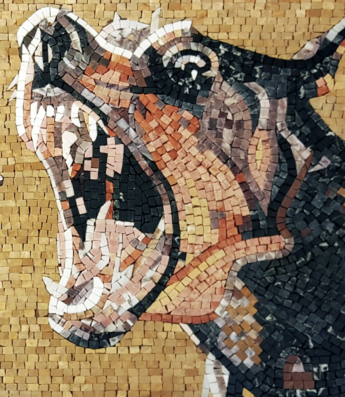 Handmade Dog Marble Mosaic Tile: Barking Dog & Candle Art