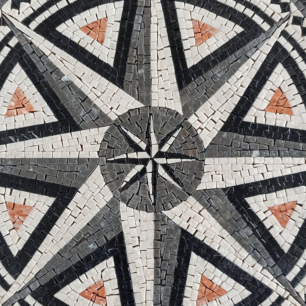 Handmade Compass Marble Mosaic Tile Art: Bathroom/Pool Medallion (36" Diameter)