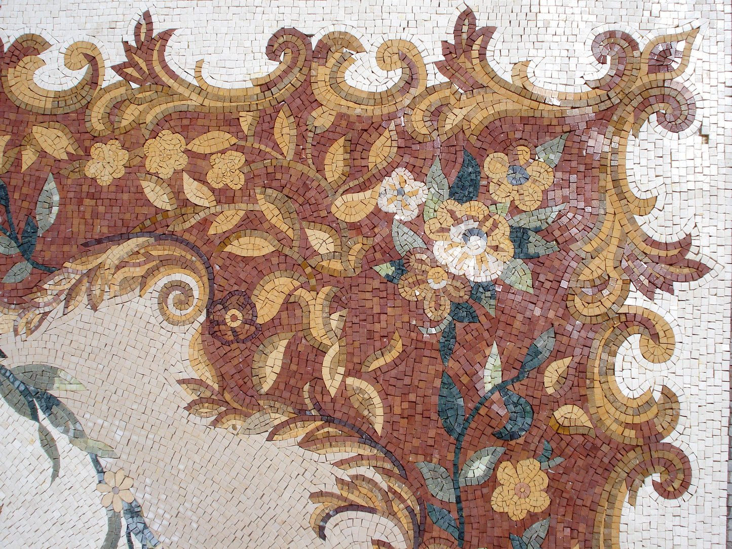 Floral Marble Mosaic Rug: Handmade Stone Carpet (108” x 64")