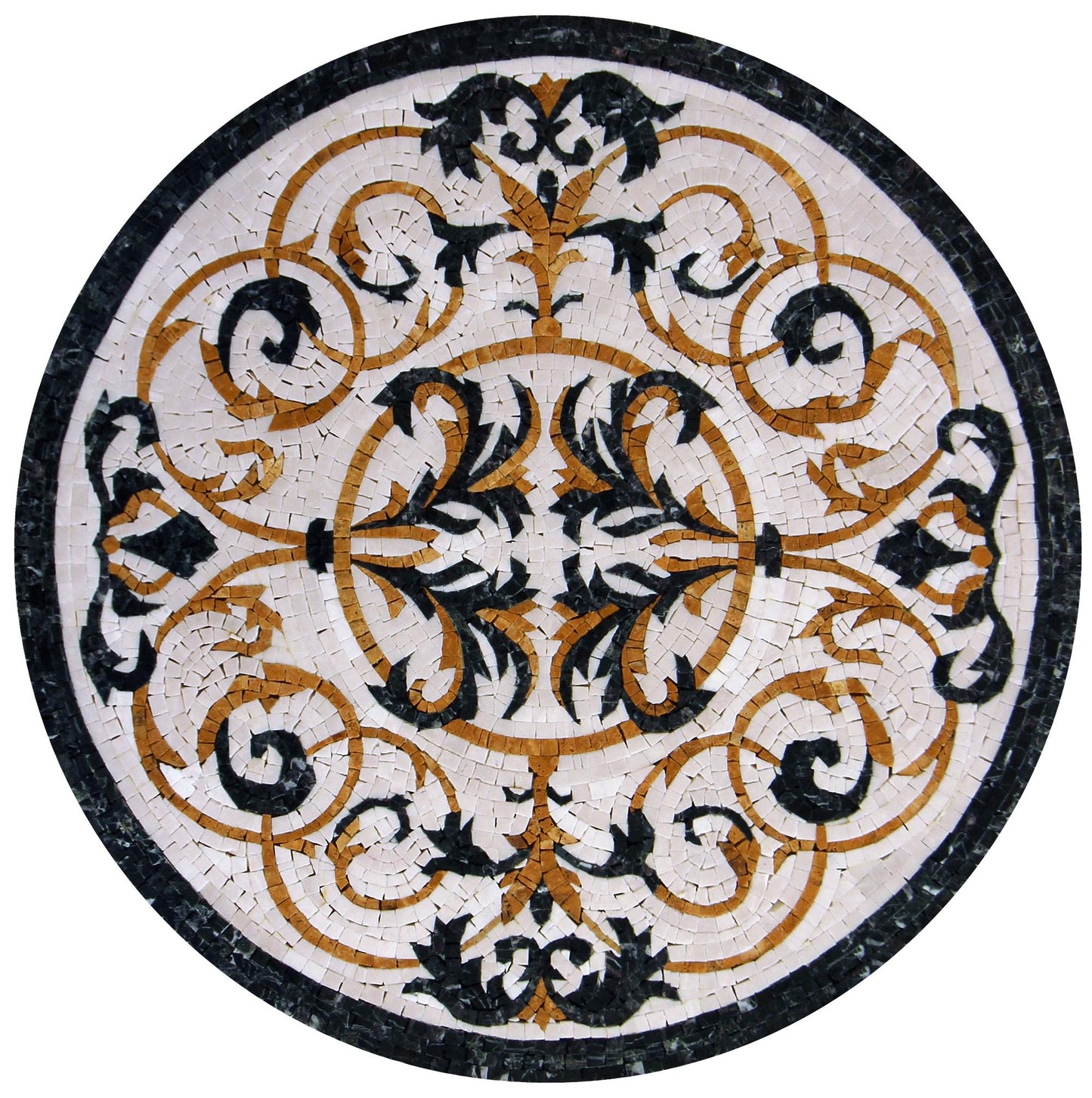 Handmade Marble Mosaic Medallion: 20-Inch Round Geometric Tile Art