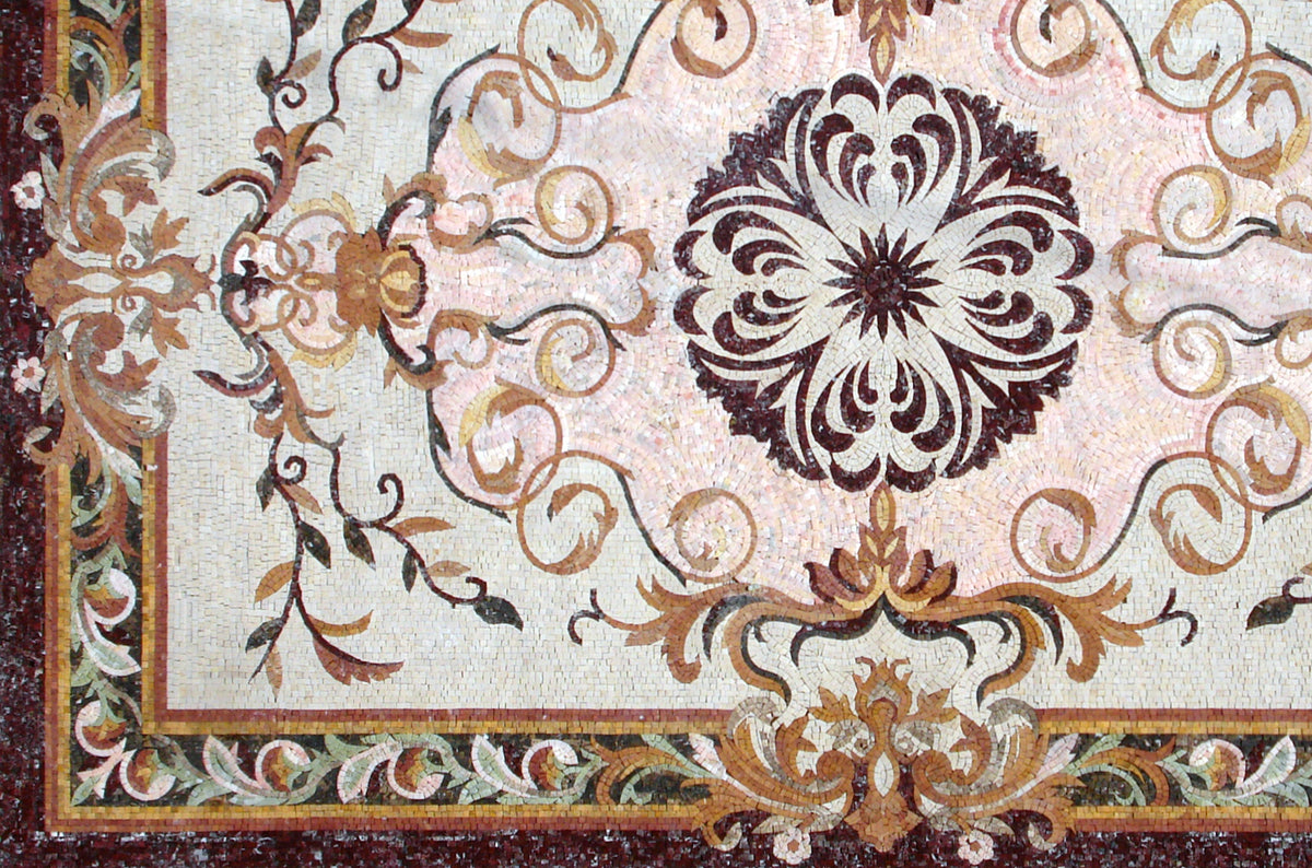 Floral Marble Mosaic Tile Rug: Handmade Stone Art