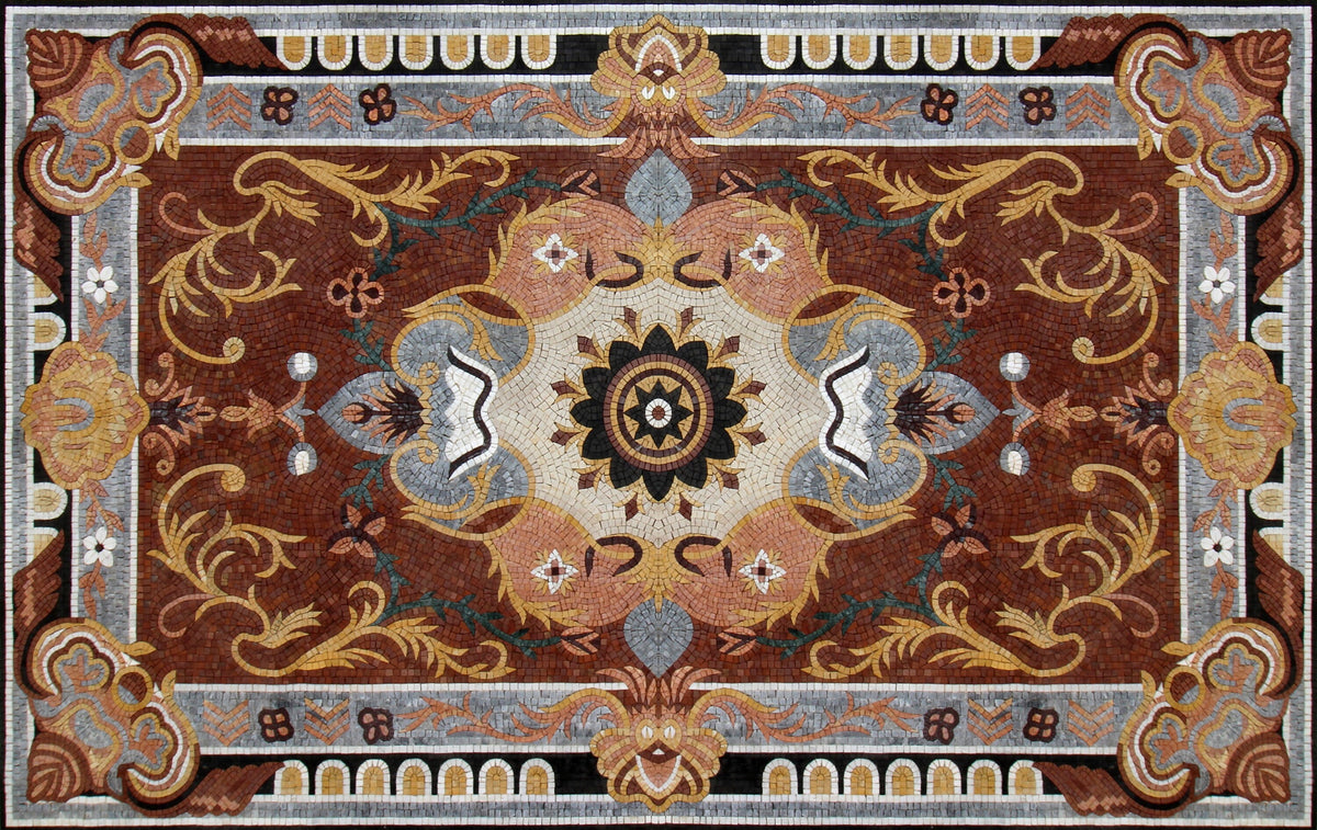 72" x 48"  Handcrafted Marble Mosaic Rug Carpet – Floral Stone Art - Customization Available