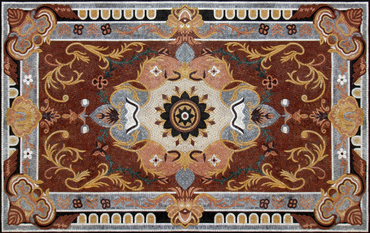 72" x 48"  Handcrafted Marble Mosaic Rug Carpet – Floral Stone Art - Customization Available
