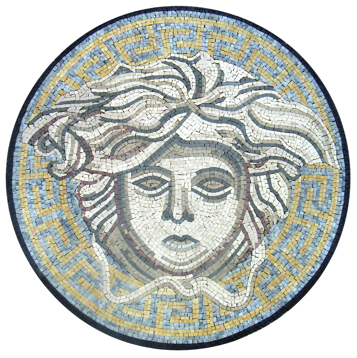 Handmade Medusa Marble Mosaic Medallion: Art Tile Decor (32" Diameter)