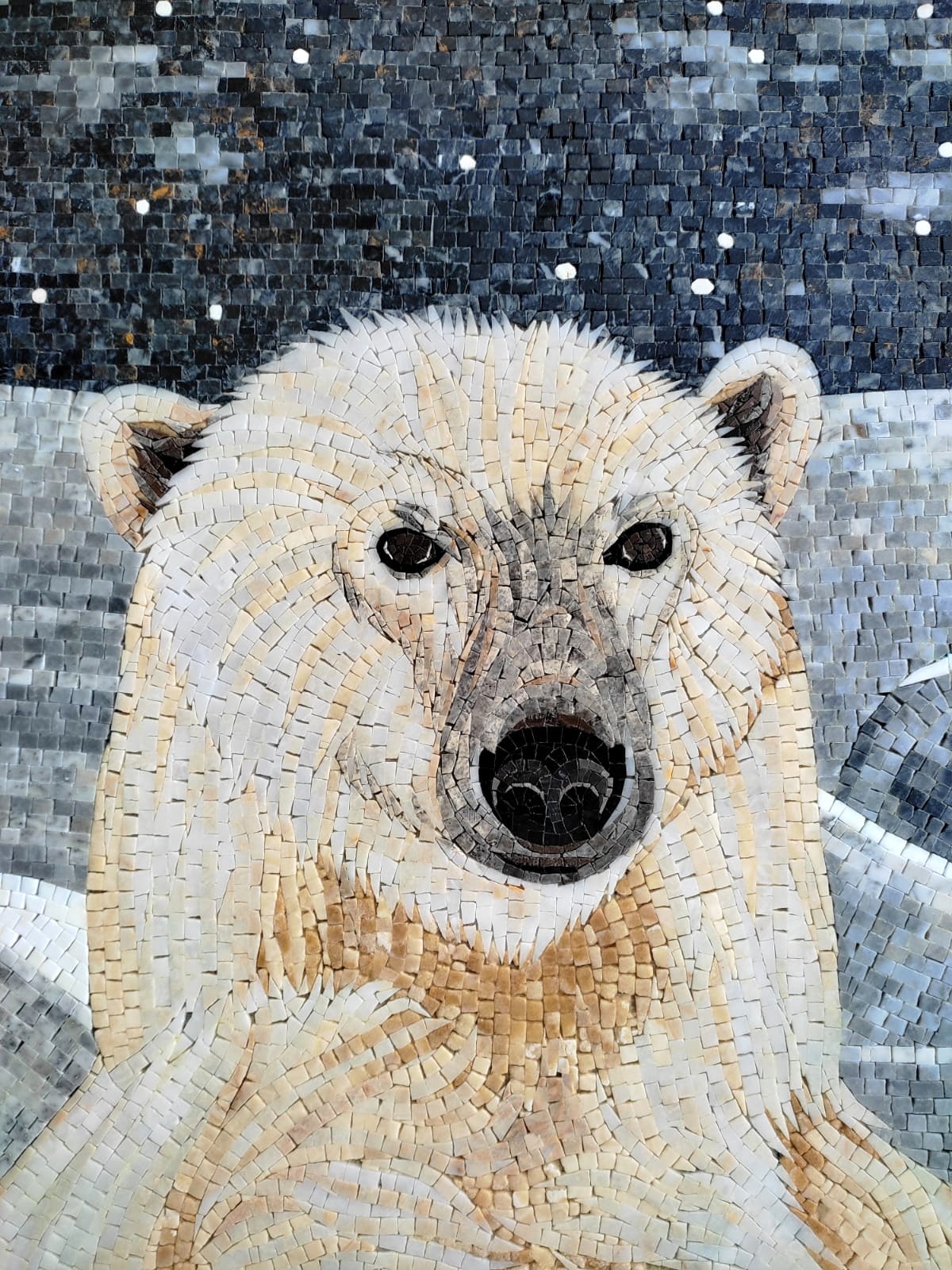 Handmade Polar Bear with Cub Marble Mosaic Tile Art