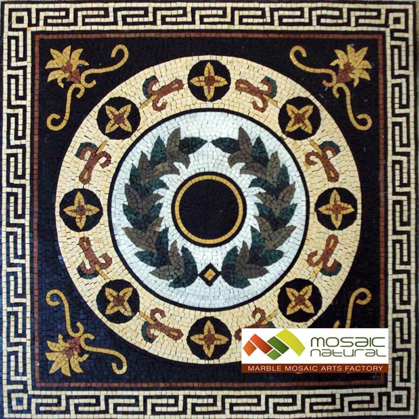 36" Medallion Mosaic Tile: Geometric Floral Marble Mural