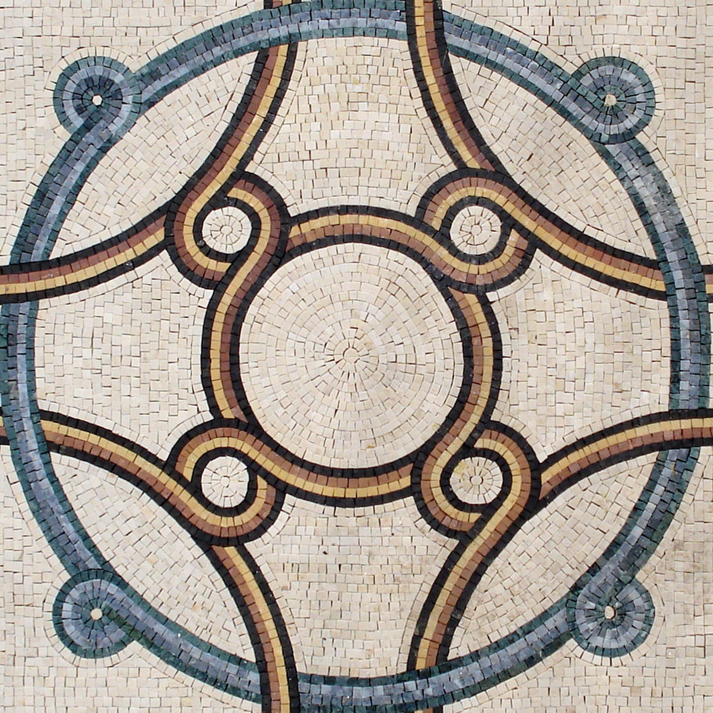 48" Square Handmade Marble Mosaic Tile: Geometric Floral Art