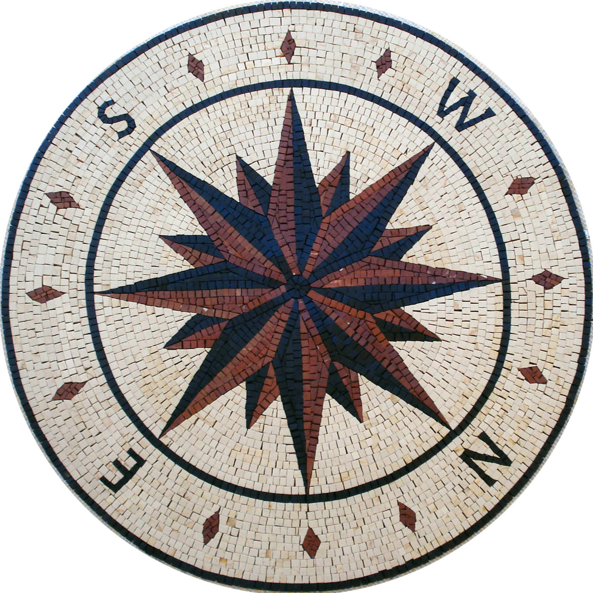 Handmade Compass Mosaic Medallion: Natural Marble Art Tile (32")