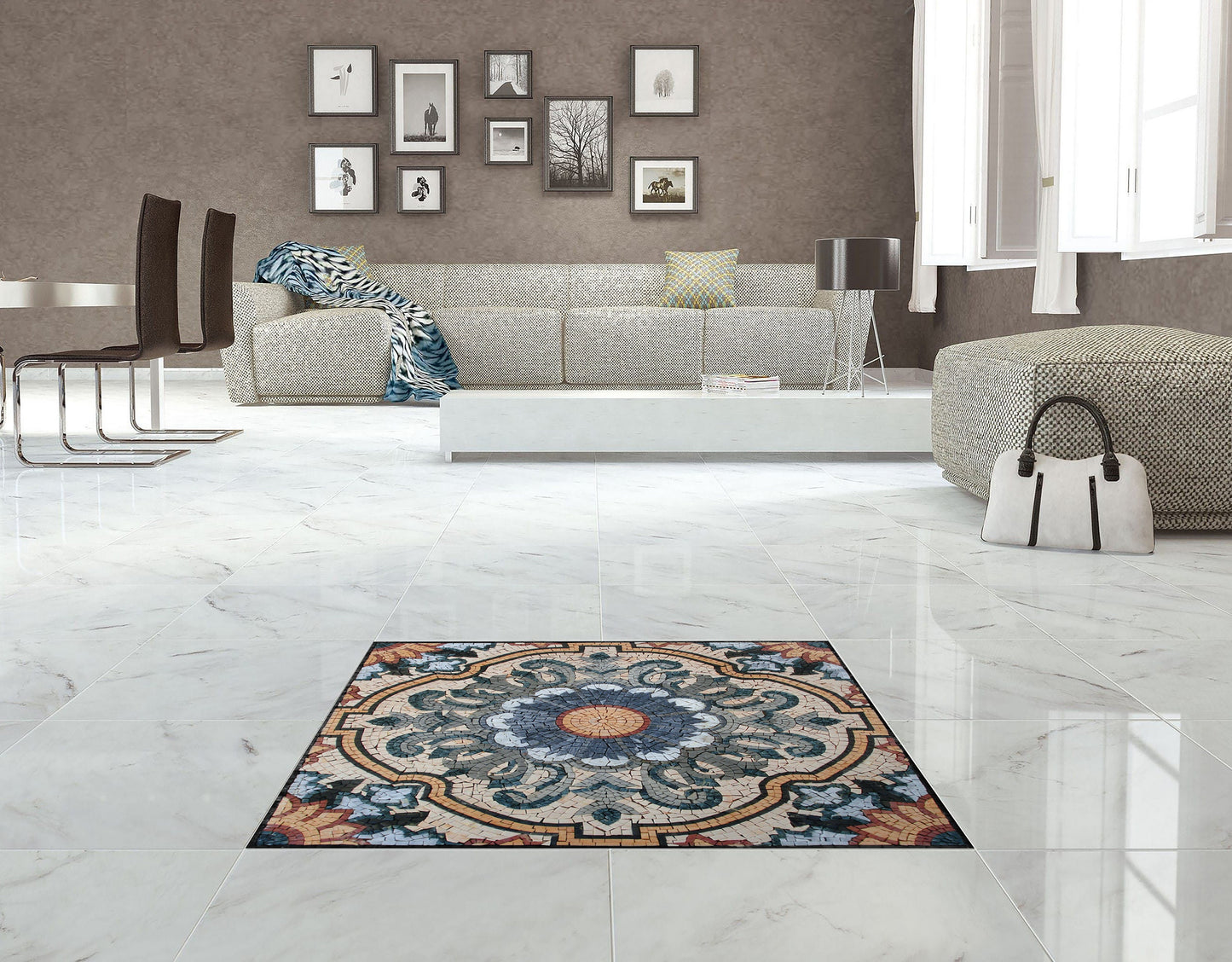 32" Floral Pattern Square Mosaic Design