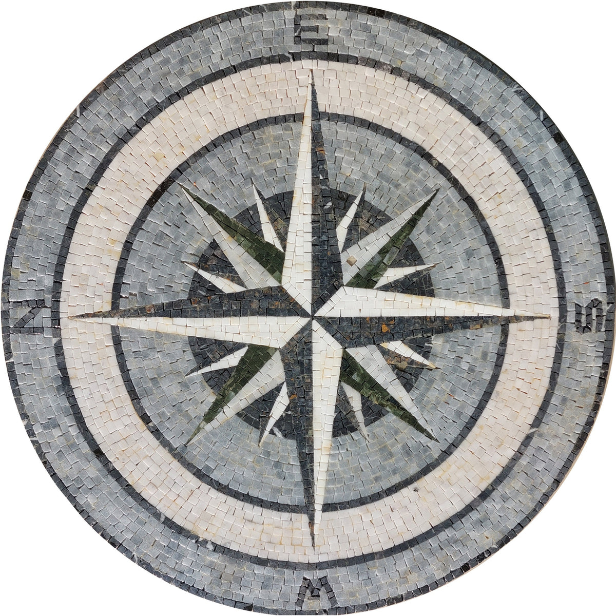 Handmade Marble Mosaic Medallion: Nautical Compass Rose Tile (32 inch)