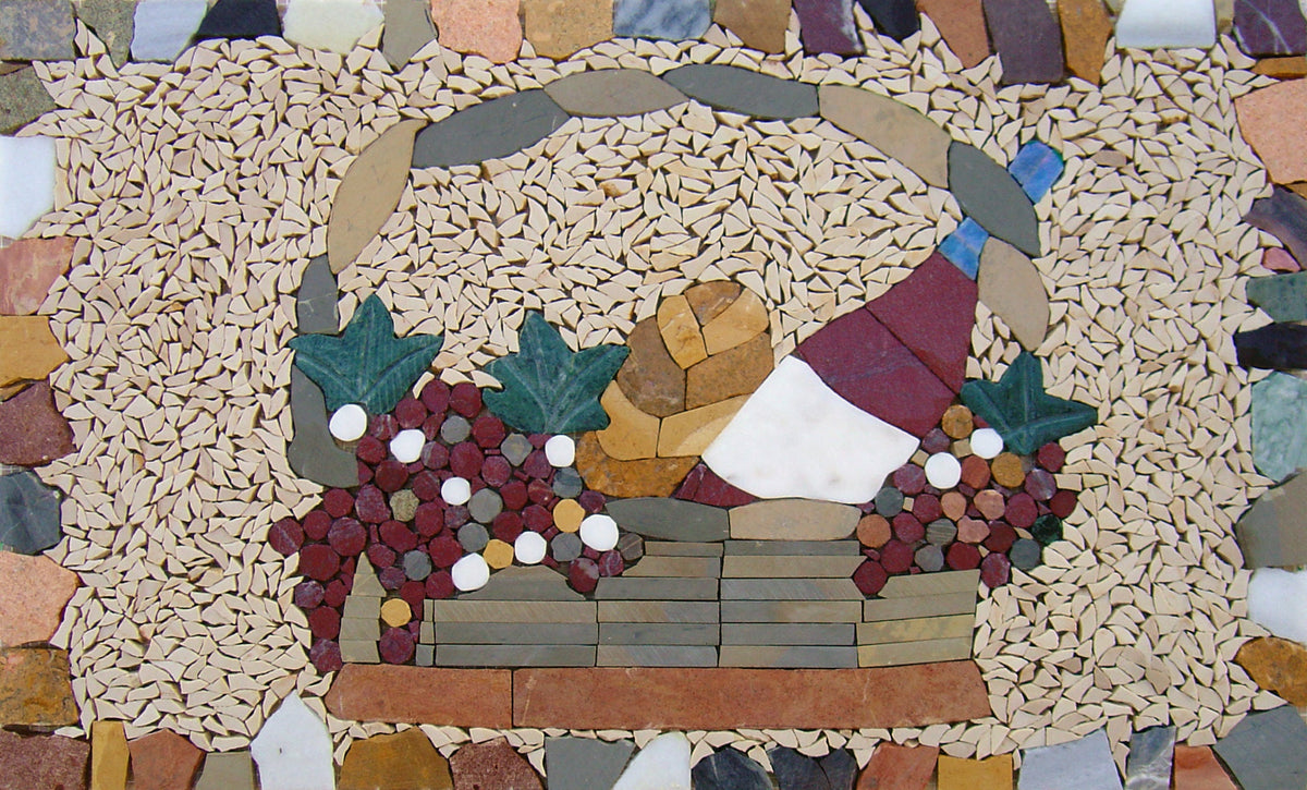 Handmade Wine Basket Mosaic Tile Art: Kitchen Backsplash Decor